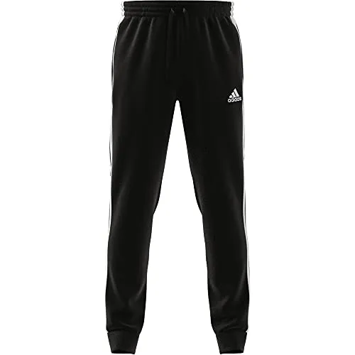 adidas Men's Standard Essentials French Terry Tapered Cuff 3-Stripes Pants, Black/White, Large