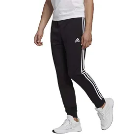 adidas Men's Standard Essentials French Terry Tapered Cuff 3-Stripes Pants, Black/White, Large