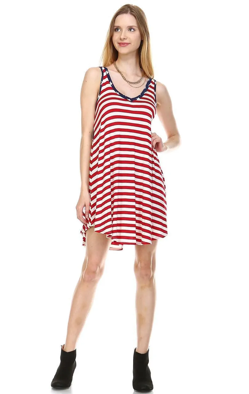 American Flag Dress Navy Star Collar V Red White Stripes 1