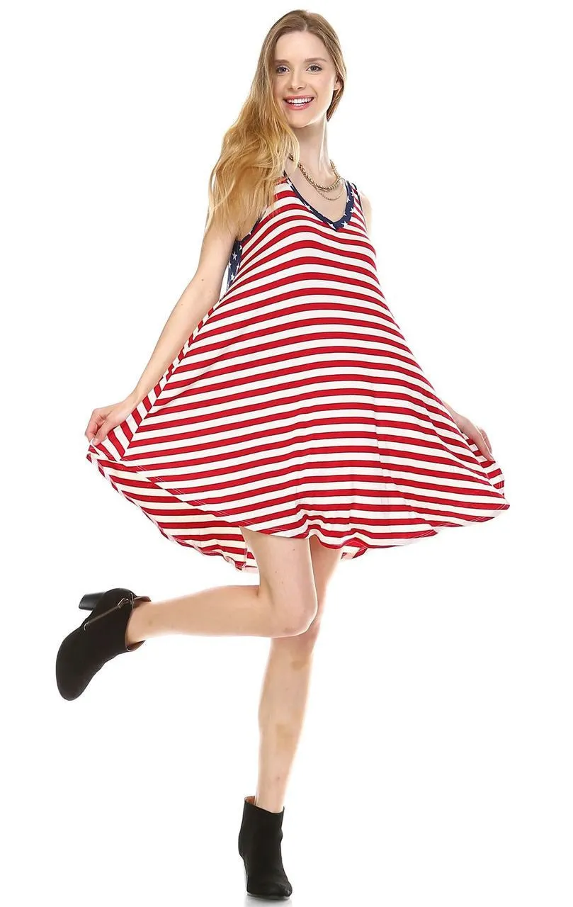 American Flag Dress Navy Star Collar V Red White Stripes 1