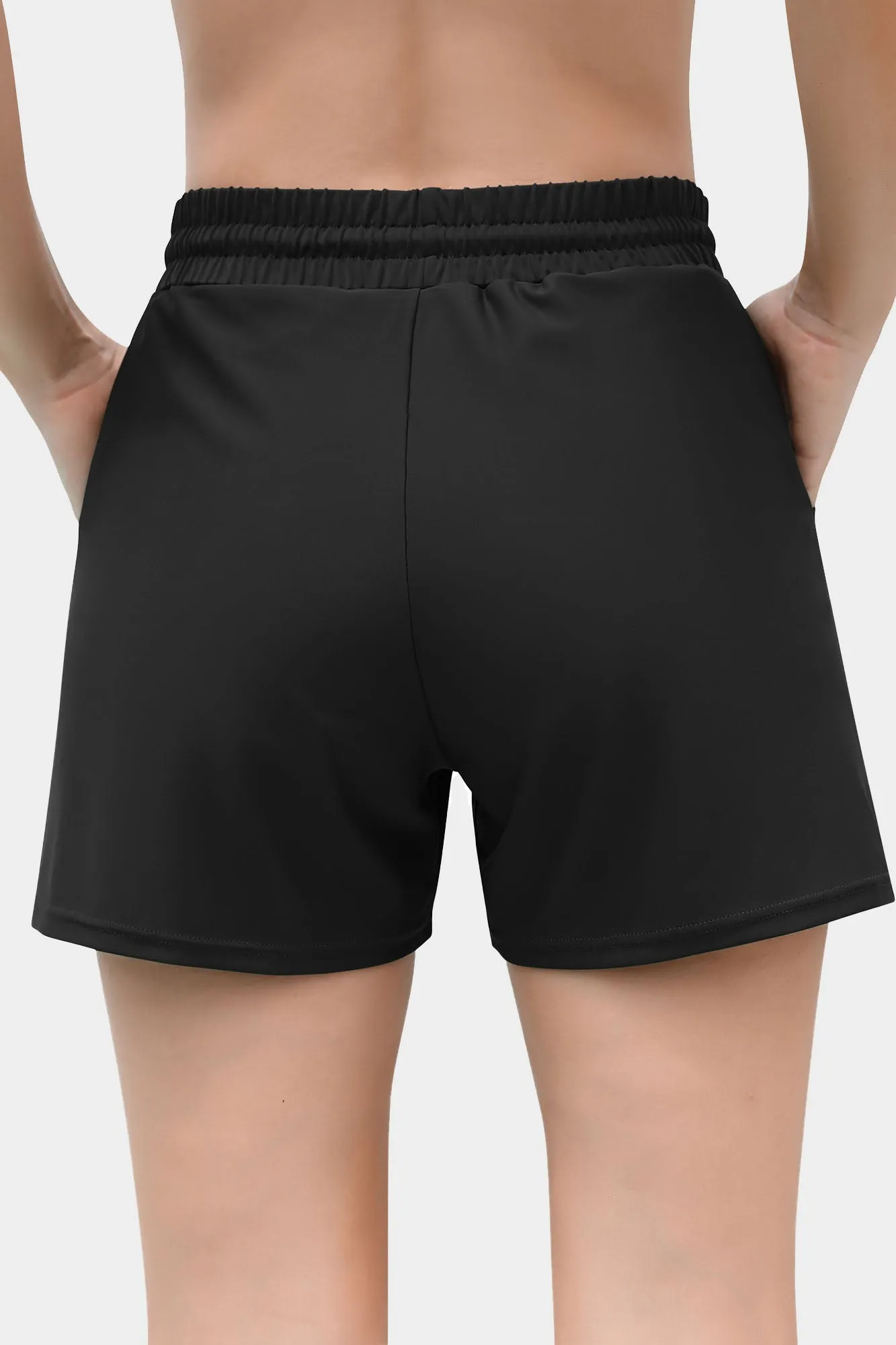 Attraco Women's 5'' Solid Elastic Waist Quick Dry Pocket Swim Short Board Shorts