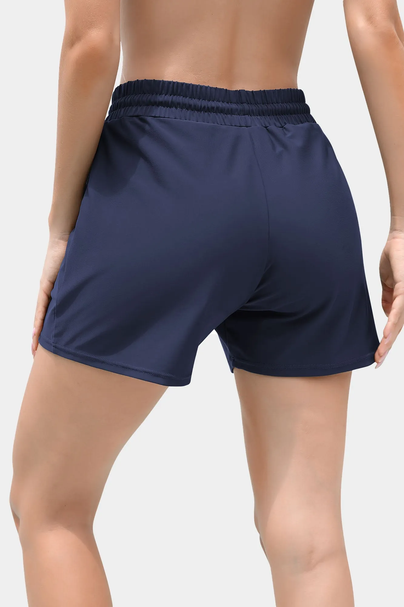 Attraco Women's 5'' Solid Elastic Waist Quick Dry Pocket Swim Short Board Shorts