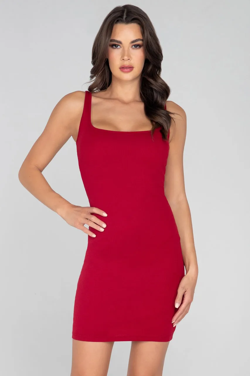 Basic Above the Knee Ribbed Dress