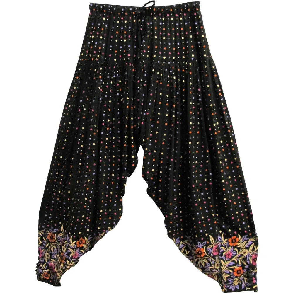 Black & Gold Shimmering Printed Gauze Bohemian Harem Gypsy Pants