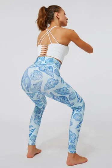 Blue Sea Shell Print High Waist Yoga Pants