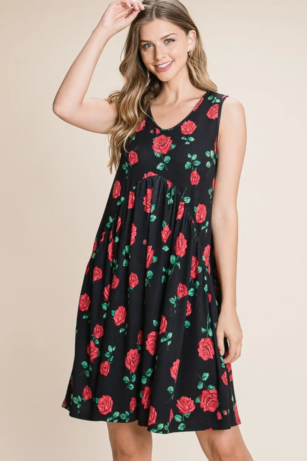 Blue Zone Planet |  BOMBOM Floral Ruched Tank Dress