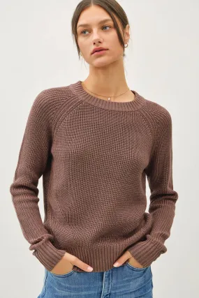 CREW NECK PULLOVER SWEATER W CROCHET DETAILING