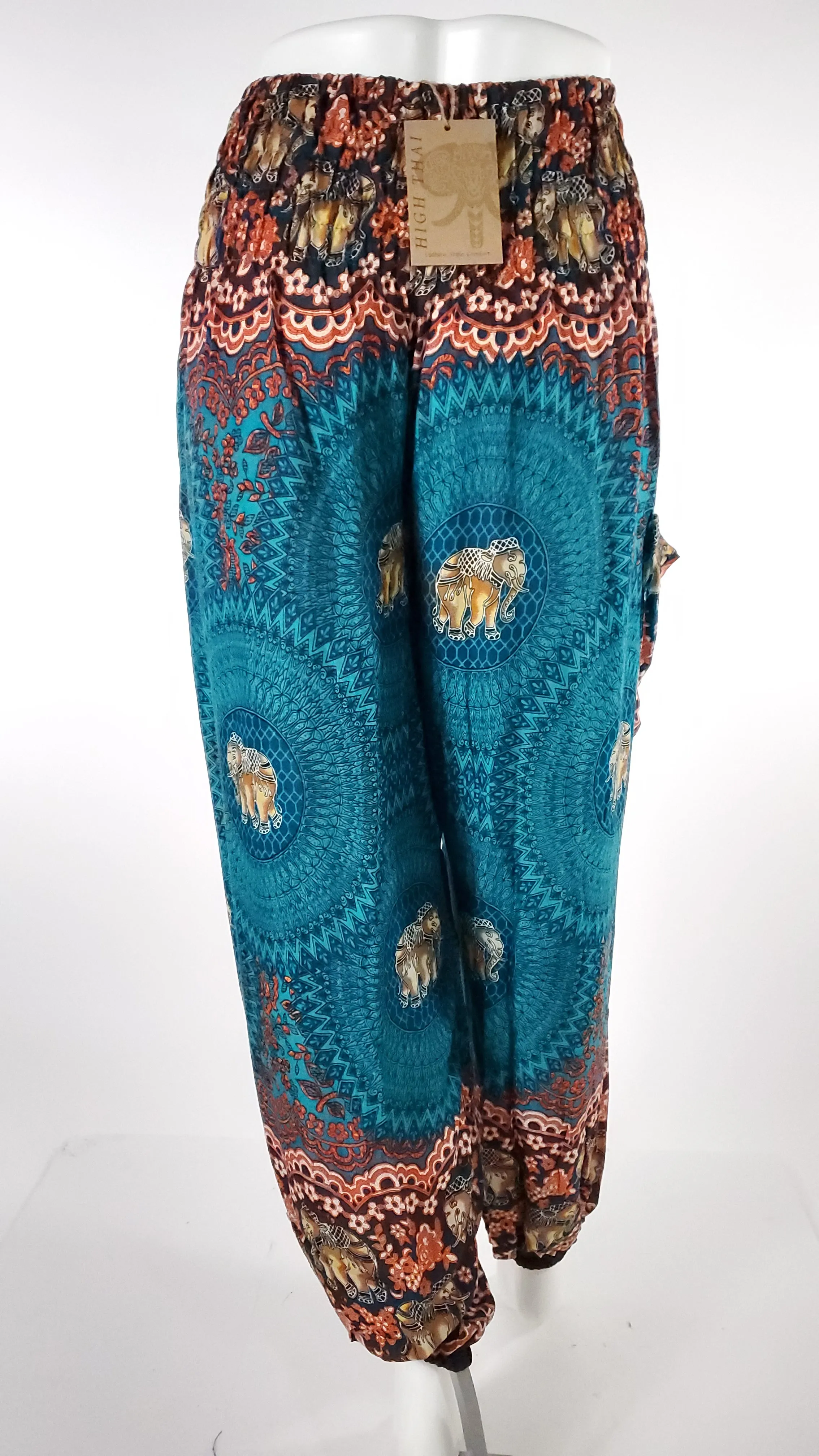 Elephant Design  Straight Leg Harem Pants in Turquoise