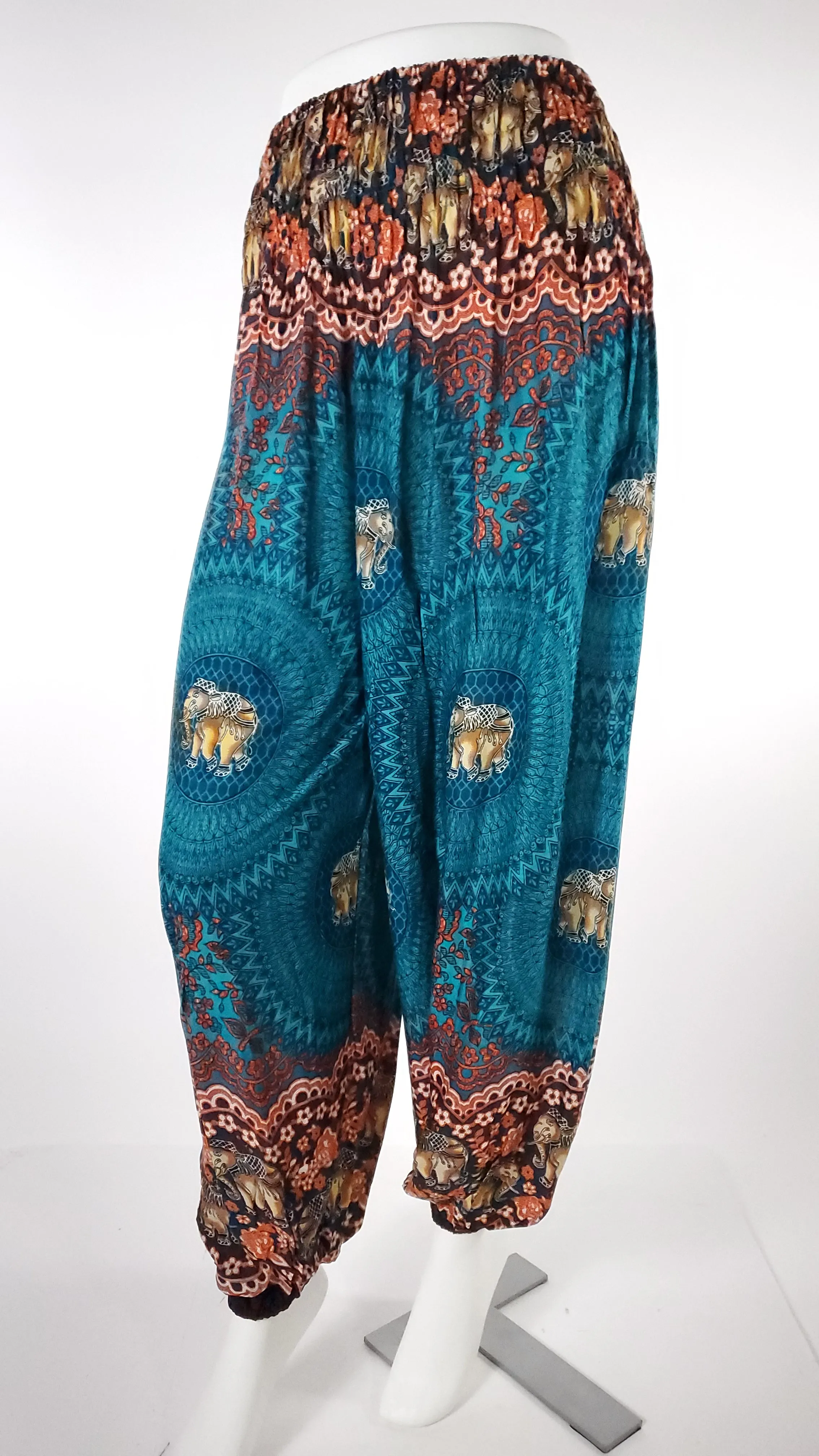 Elephant Design  Straight Leg Harem Pants in Turquoise