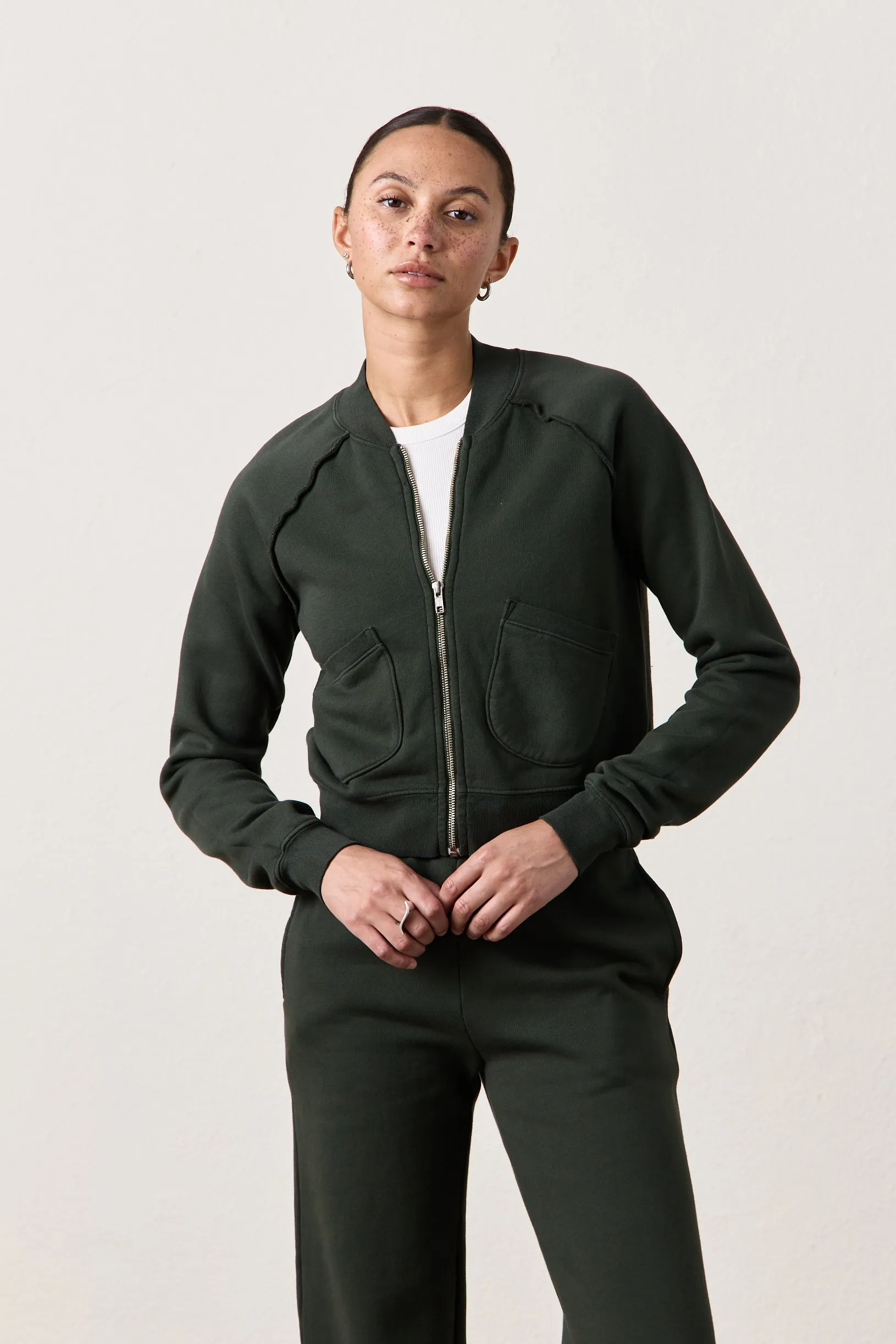 FOX ZIP FRONT BOMBER / DARK OLIVE