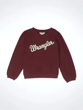 Girl's Wrangler Burgundy Logo Crew Neck