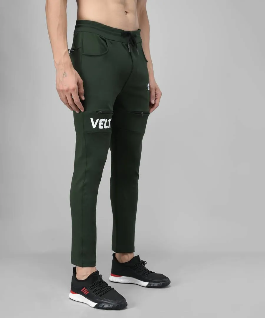 Green Cotton Spandex Solid Regular Fit Track Pants