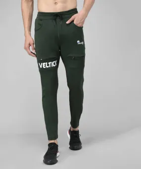 Green Cotton Spandex Solid Regular Fit Track Pants