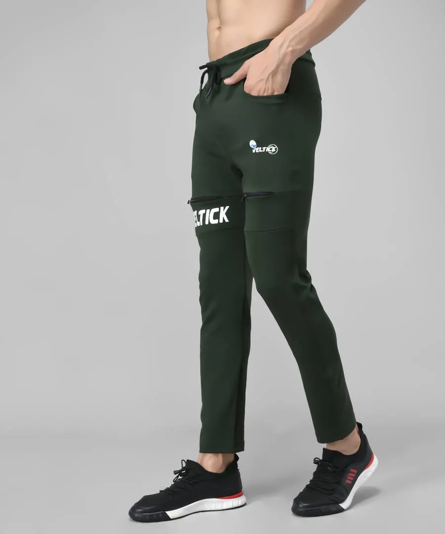 Green Cotton Spandex Solid Regular Fit Track Pants