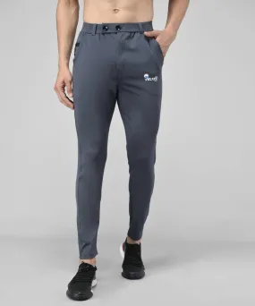 Grey Cotton Spandex Solid Regular Fit Track Pants