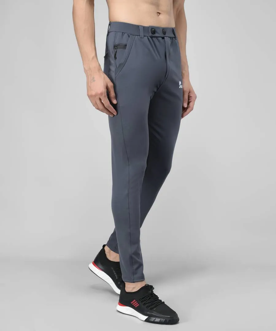 Grey Cotton Spandex Solid Regular Fit Track Pants