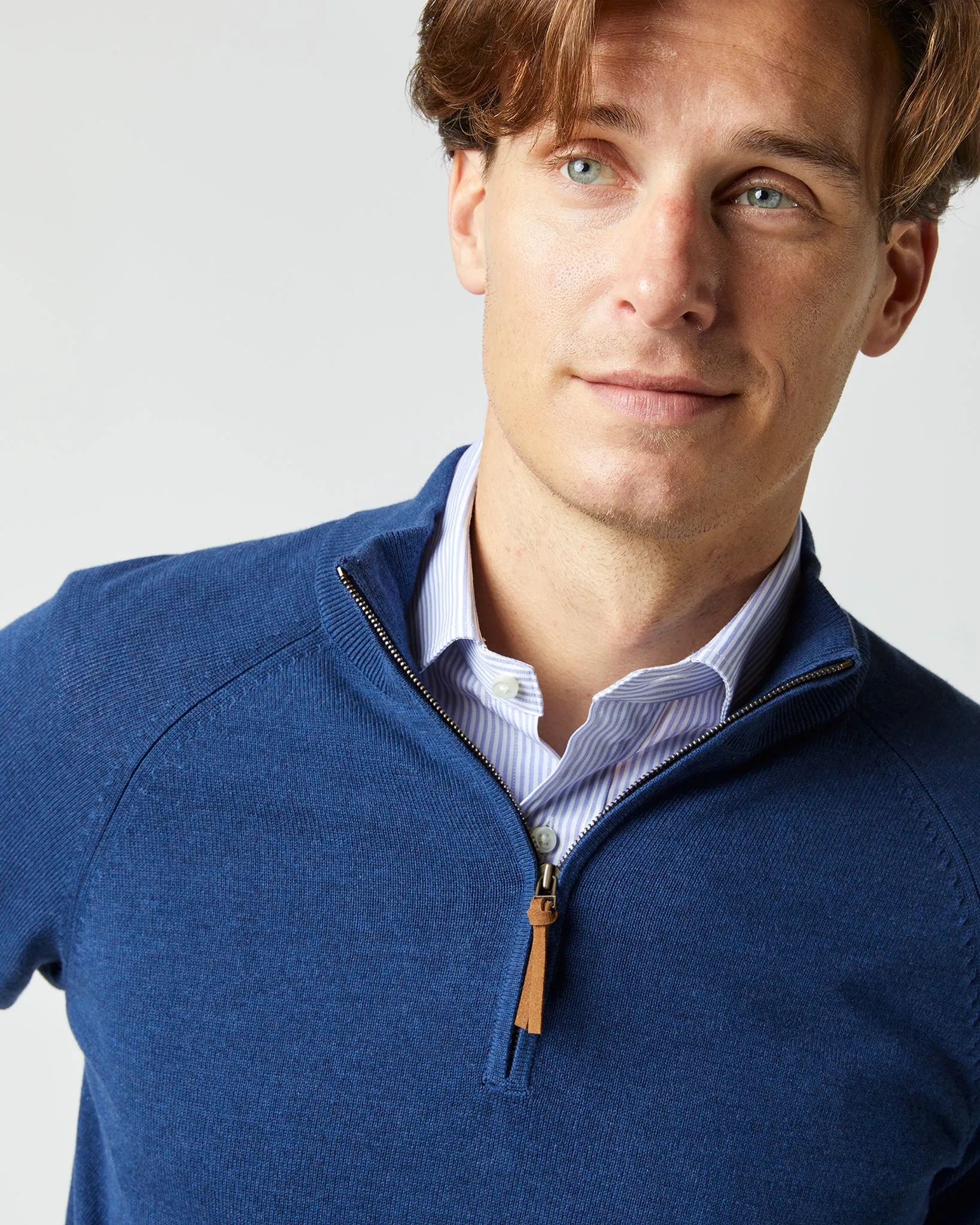 Half-Zip Sweater in Heather Marine Cotton