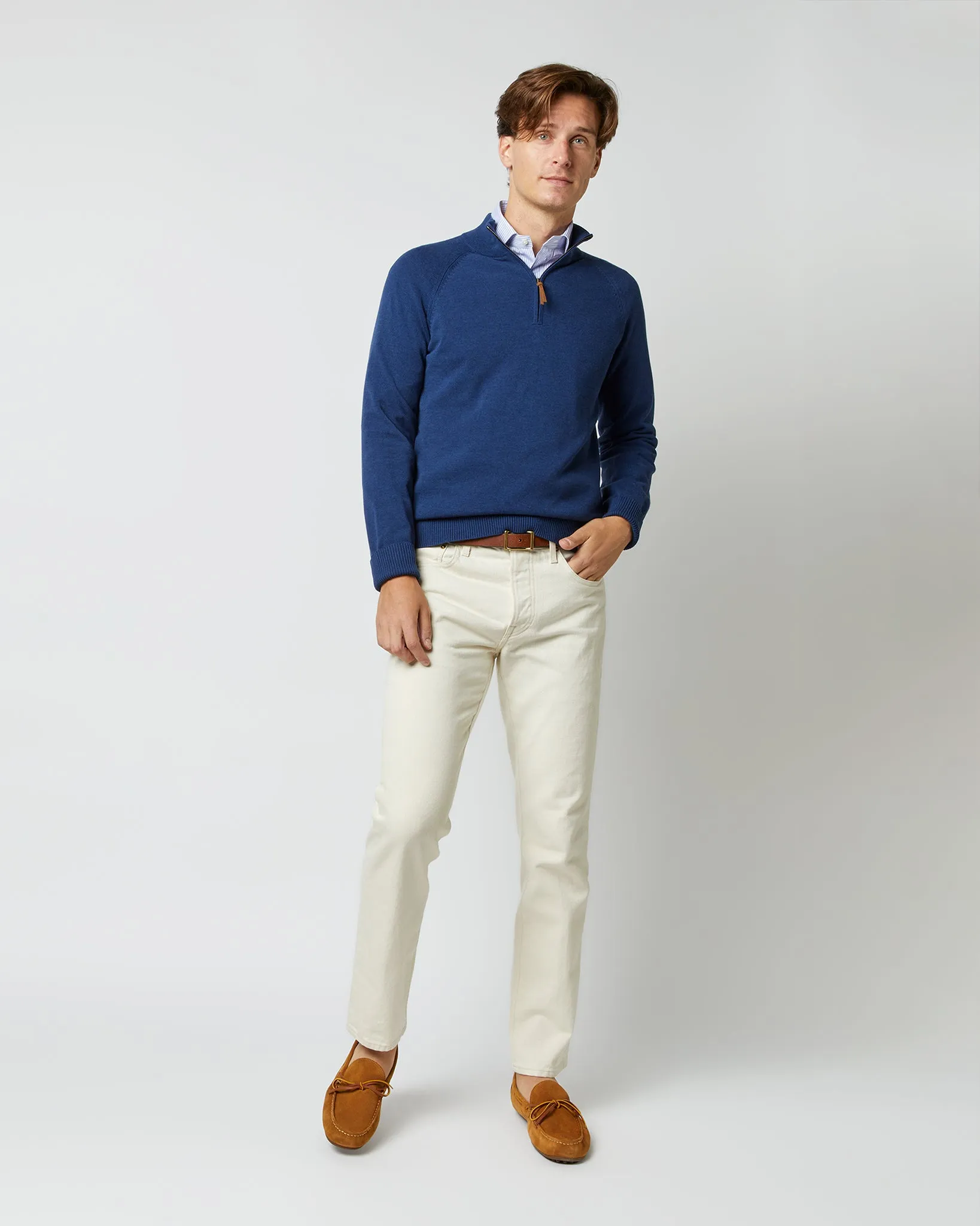 Half-Zip Sweater in Heather Marine Cotton