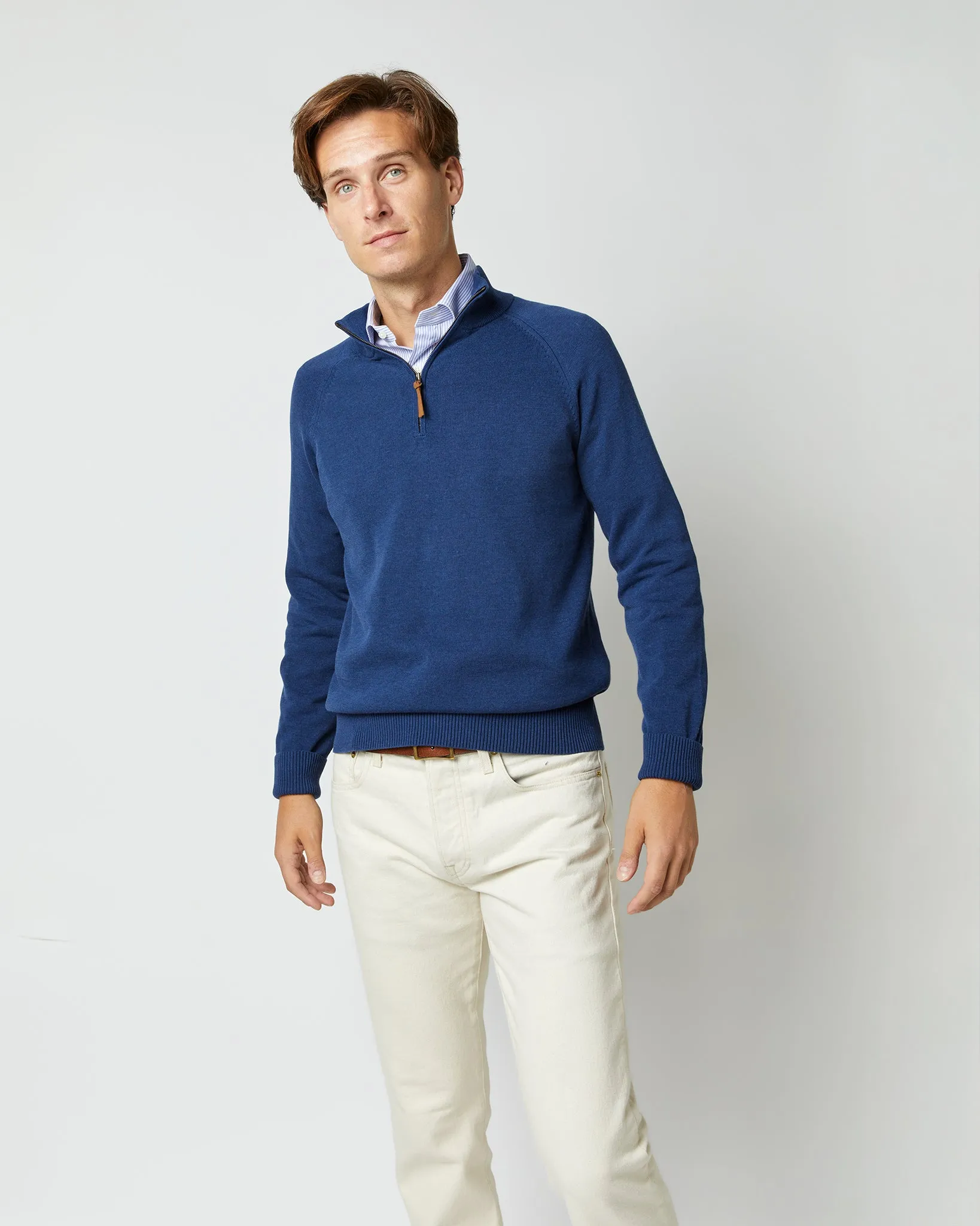 Half-Zip Sweater in Heather Marine Cotton