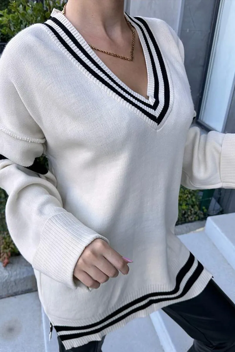 HWR1186 Varsity V-Neck Sweater