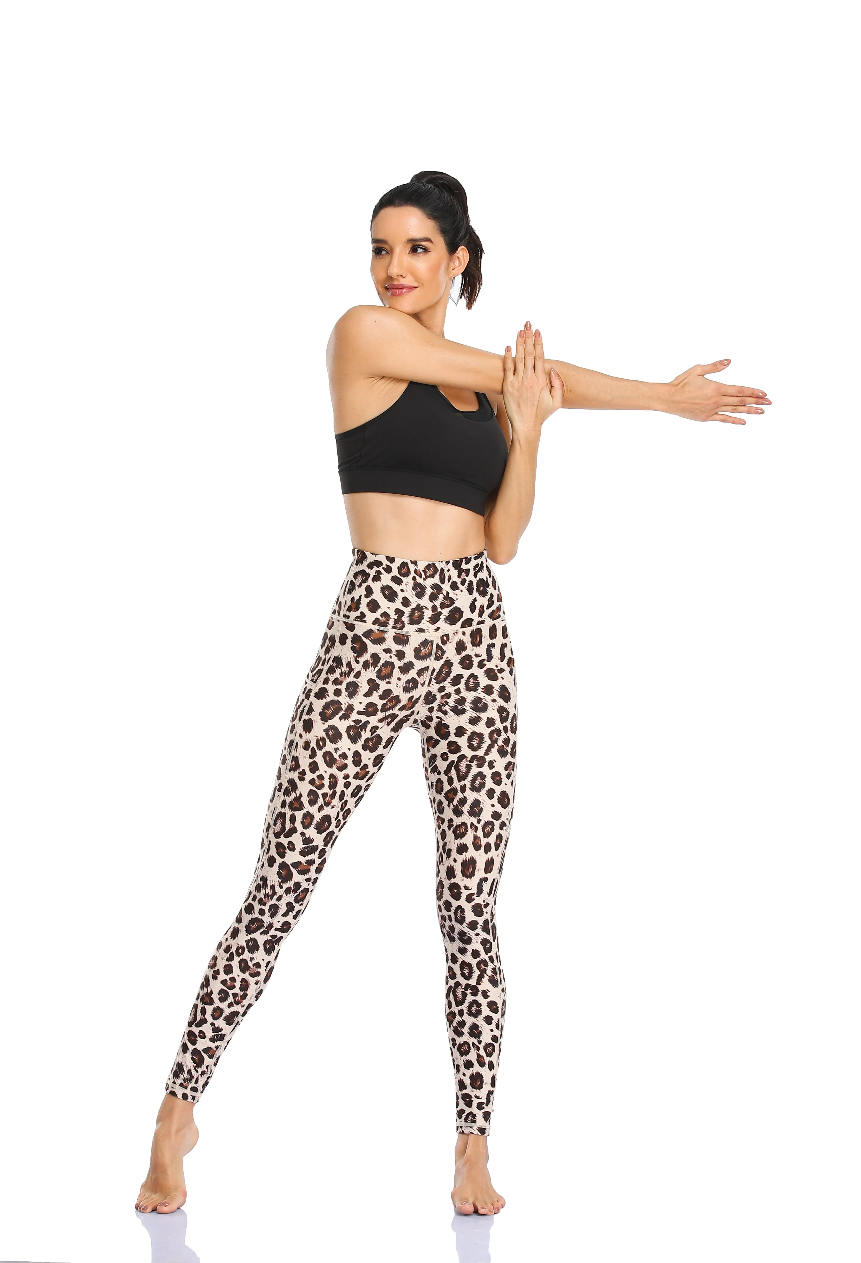 HZORI®|Women's High Waist Yoga Leggings with Pocket Tummy Control Squat Proof Pants Full Length Compression Leggings for Women|Leopard Print