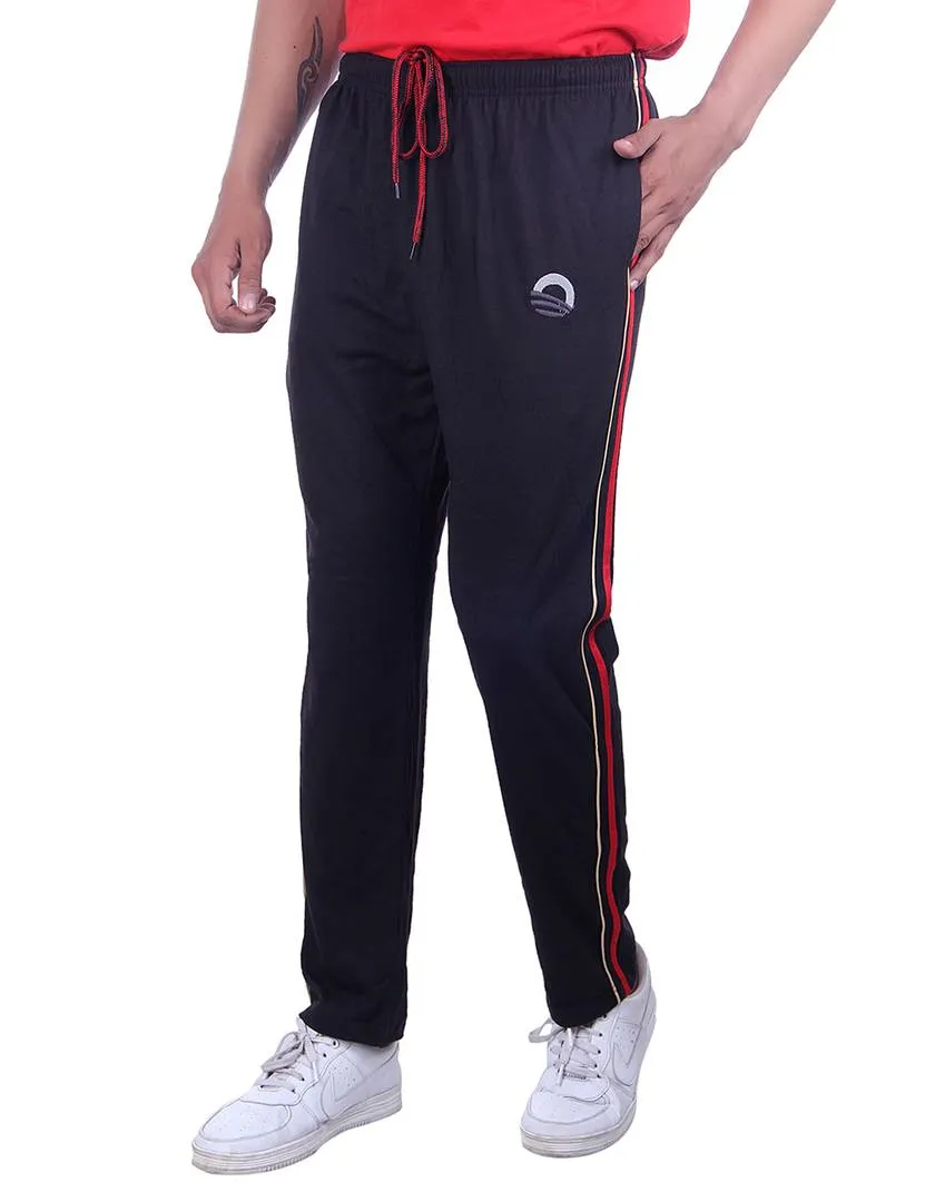 Men's Black Cotton Solid Regular Track Pants