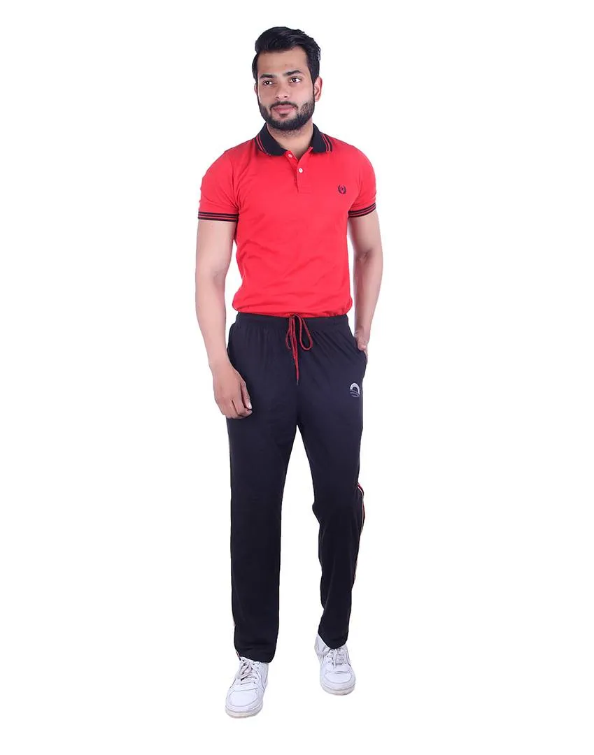 Men's Black Cotton Solid Regular Track Pants