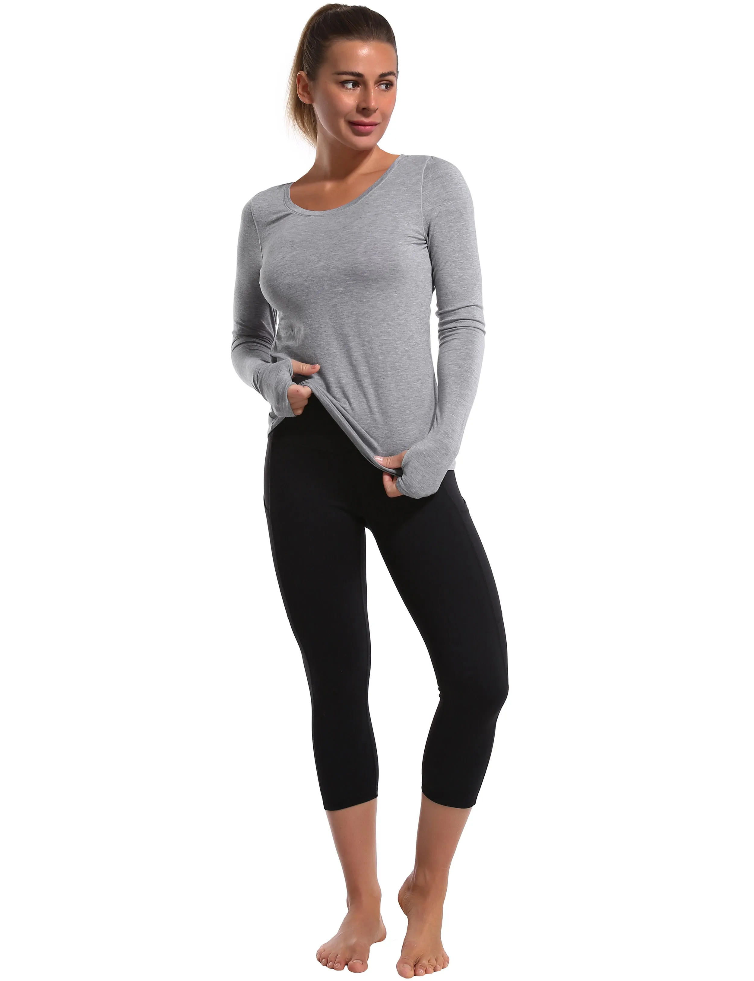 Open Back Long Sleeve Tops heathergray_Running