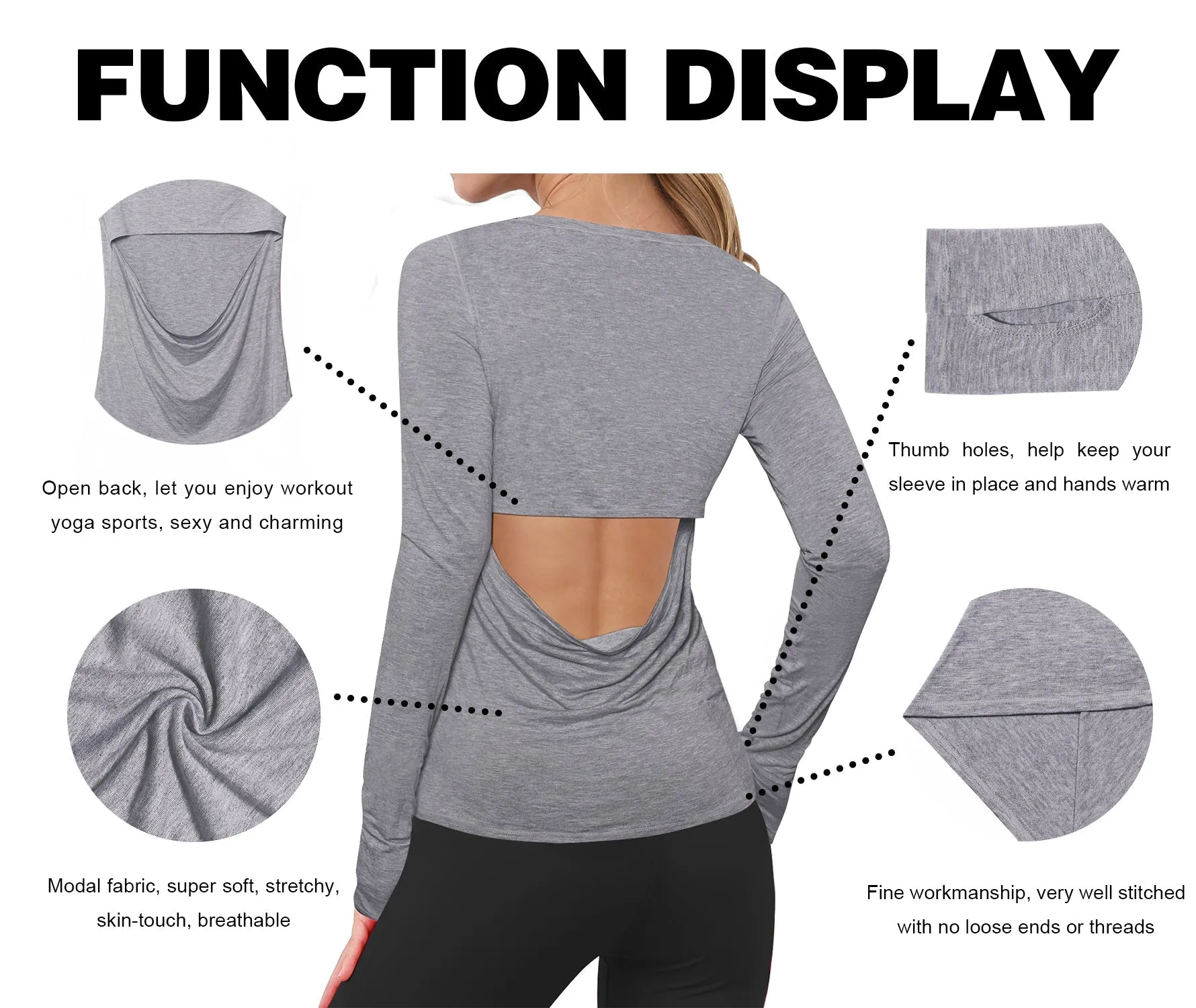 Open Back Long Sleeve Tops heathergray_Running