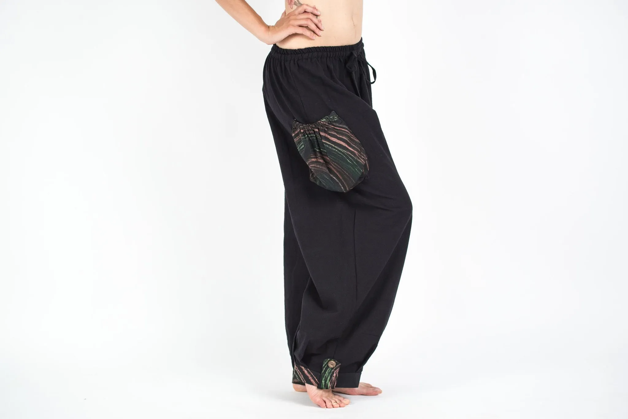 Organic Cotton Thai  Yoga Massage Pants Hill Tribe Trim Black