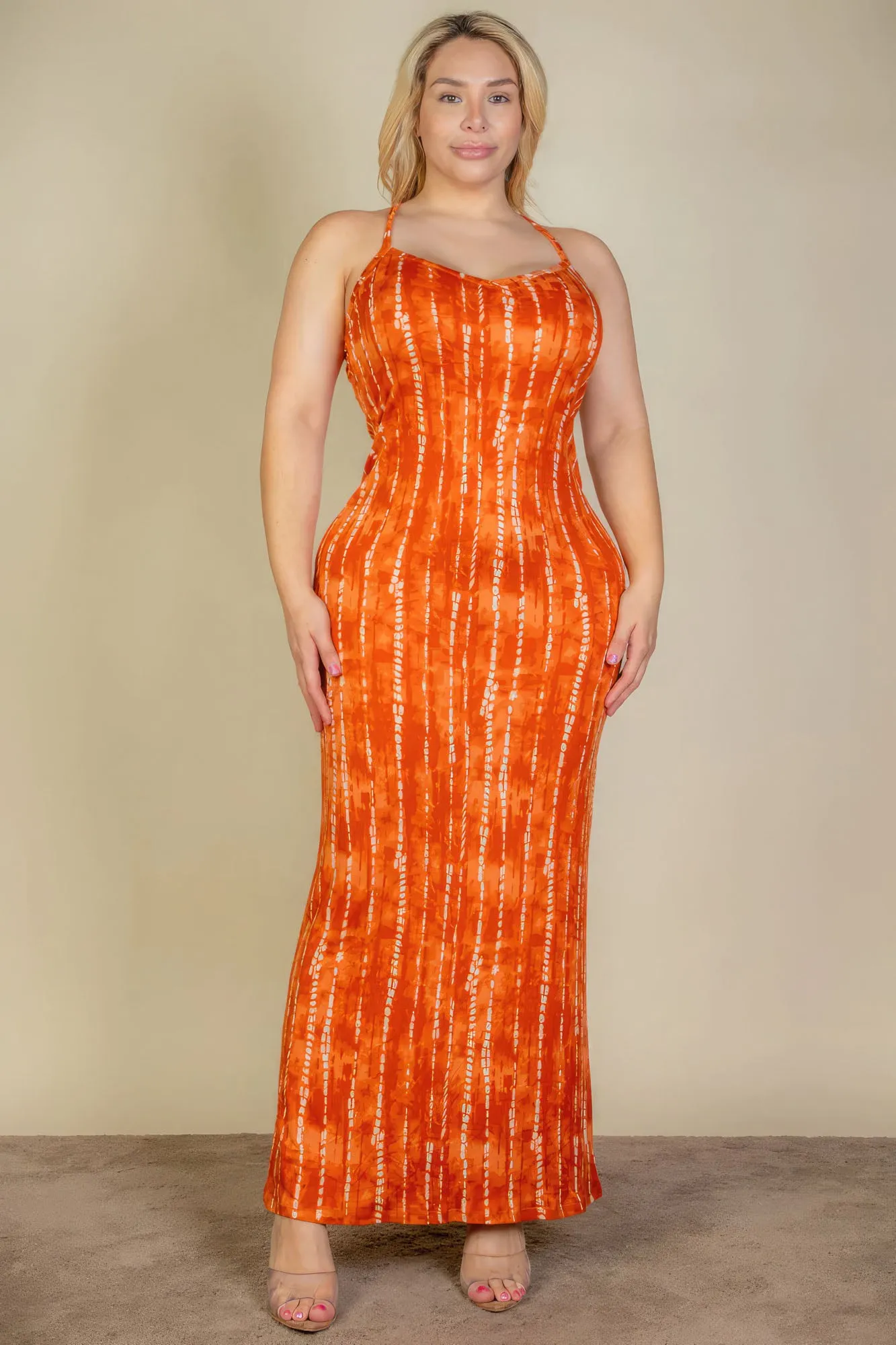 Plus Size Casual Orange Bodycon Maxi Dress