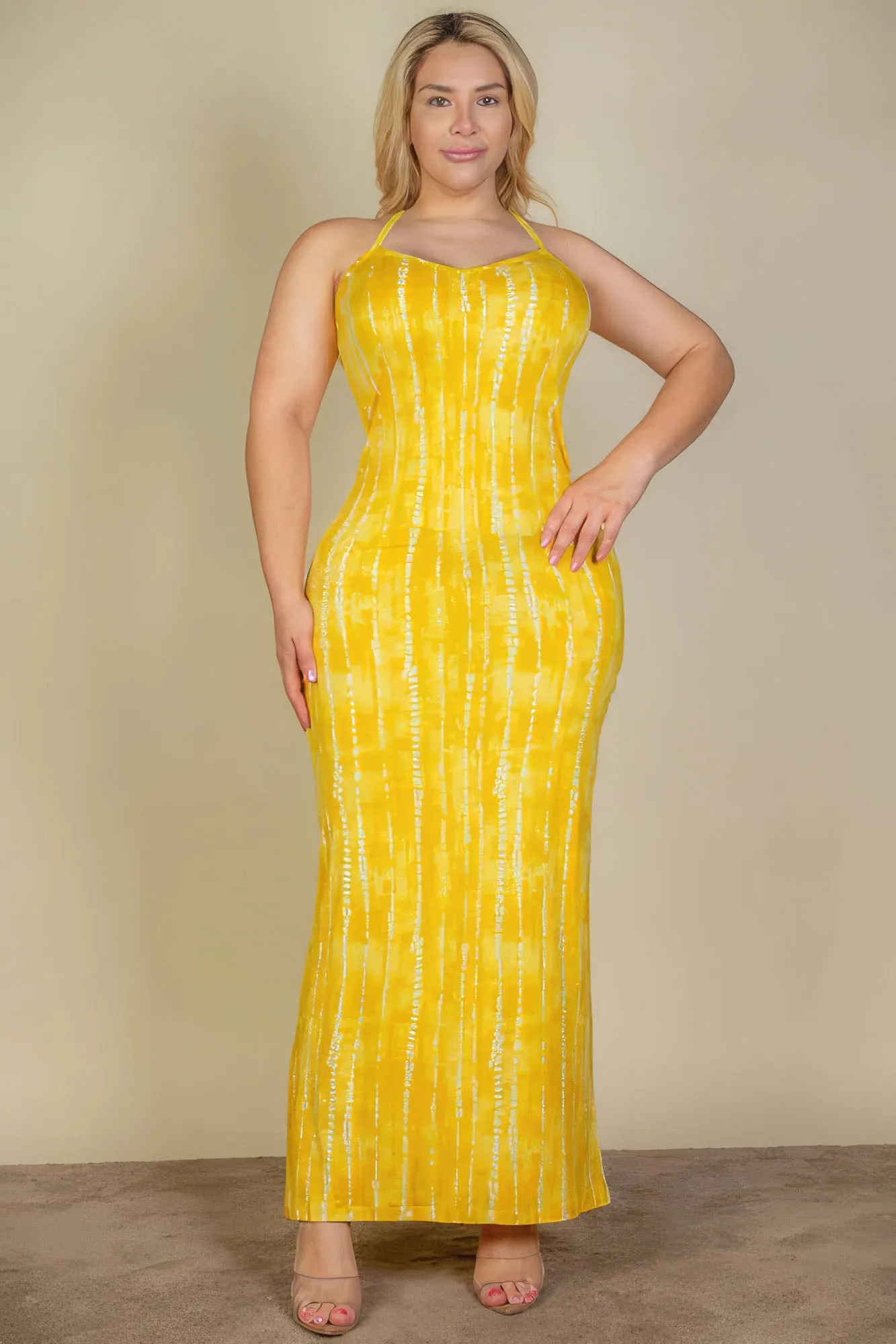 Plus Size Casual Yellow Bodycon Maxi Dress