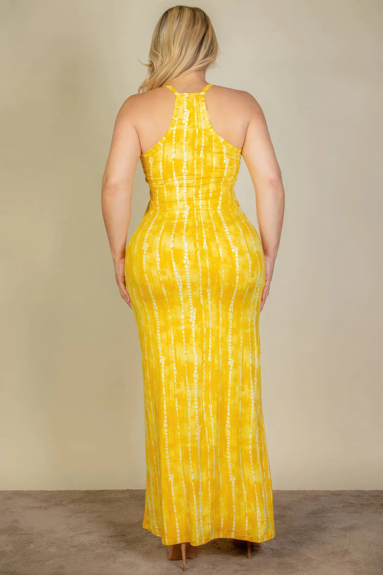 Plus Size Casual Yellow Bodycon Maxi Dress