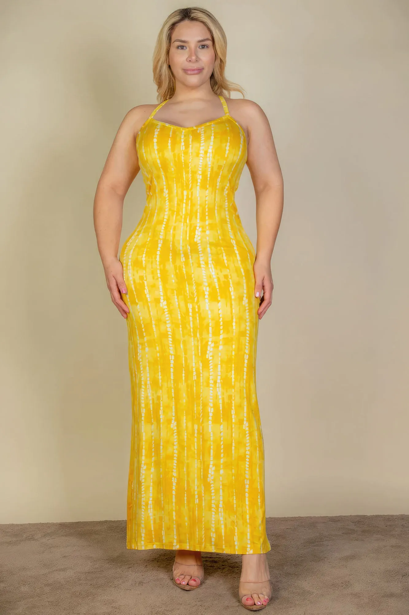 Plus Size Casual Yellow Bodycon Maxi Dress