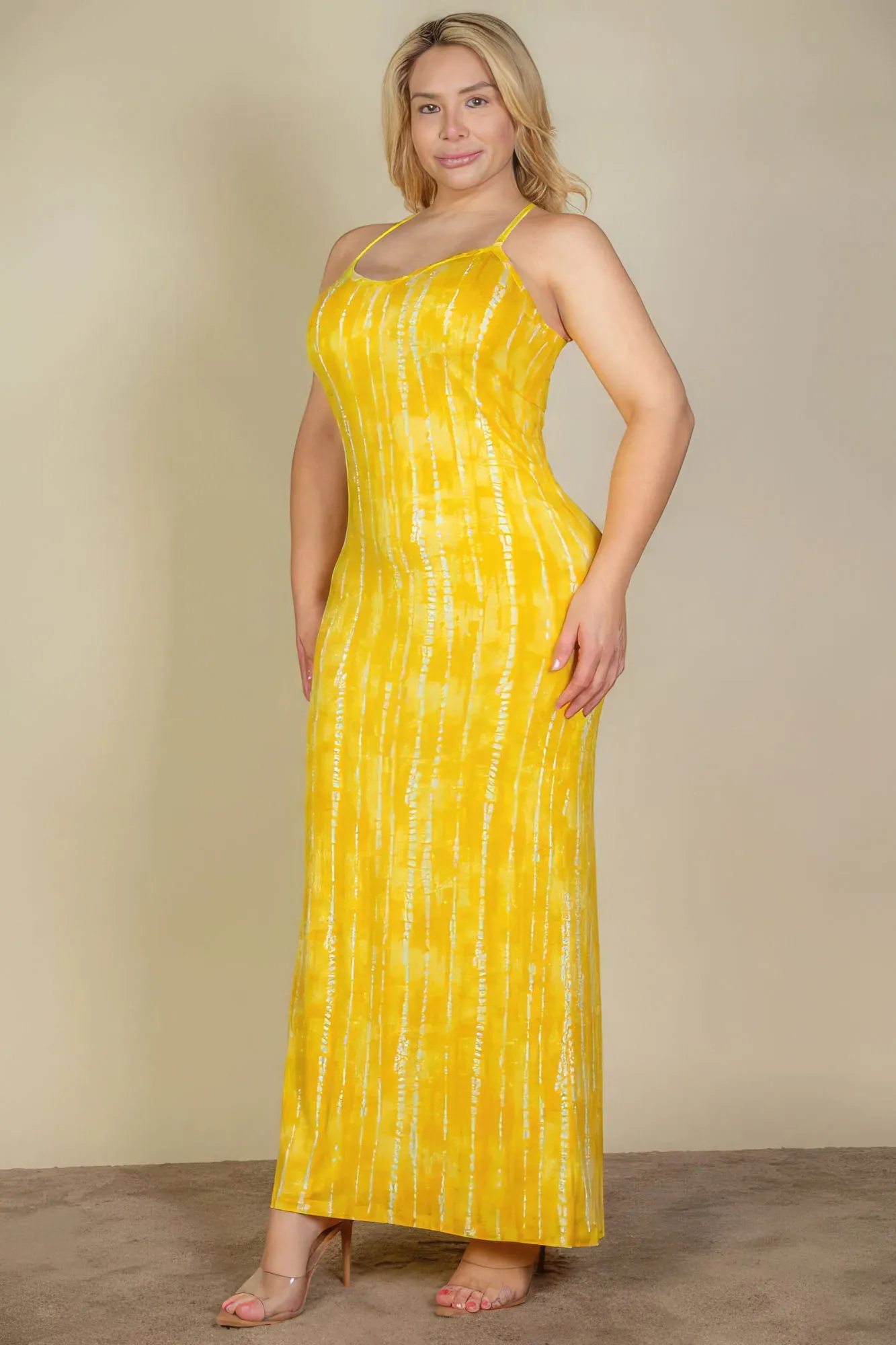 Plus Size Casual Yellow Bodycon Maxi Dress