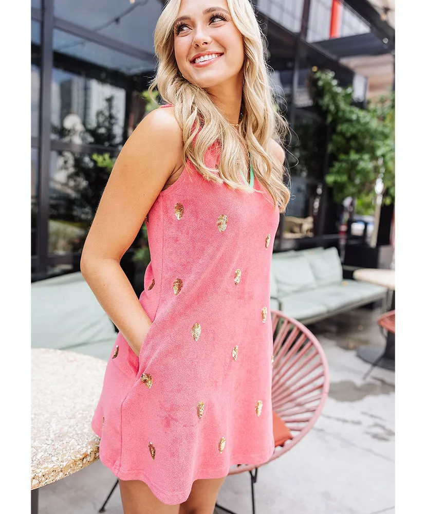 Queen of Sparkles - Watermelon Seed Terry Cloth Tank Dress