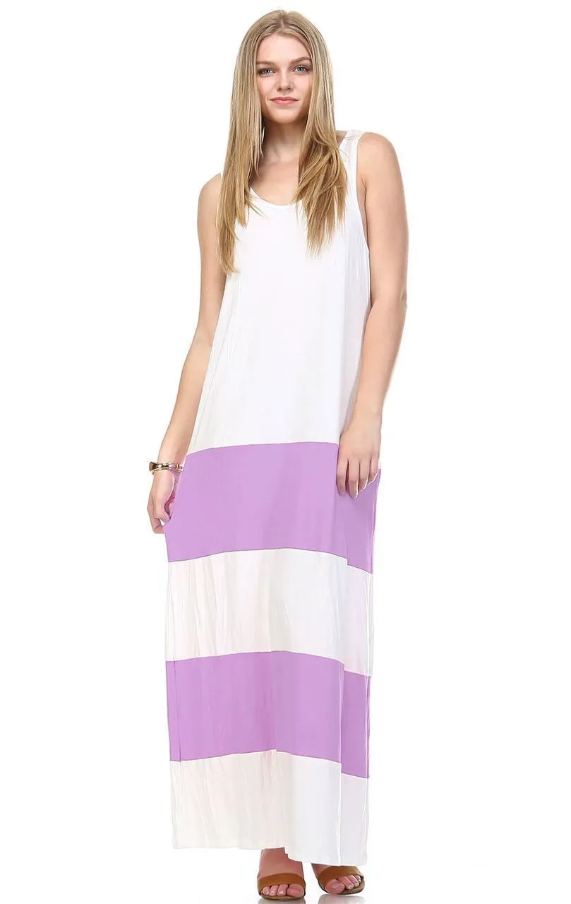 Racerback Maxi Dress Sleeveless White Lavender