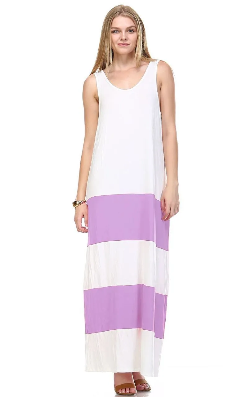 Racerback Maxi Dress Sleeveless White Lavender