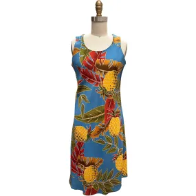 Retro Pineapple Morning Blue Tank Dress