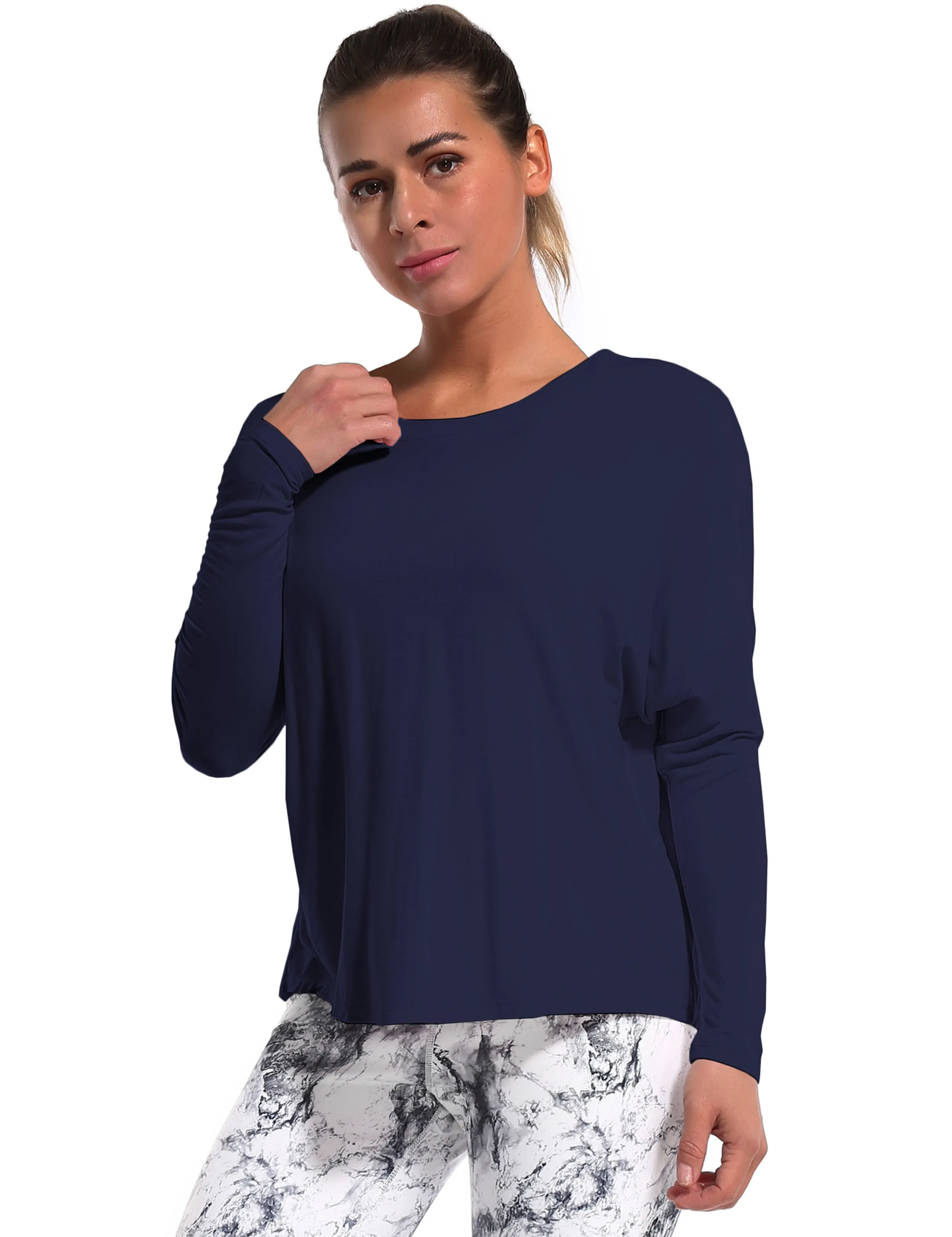 Running Batwing Tunic Tops darknavy_Running