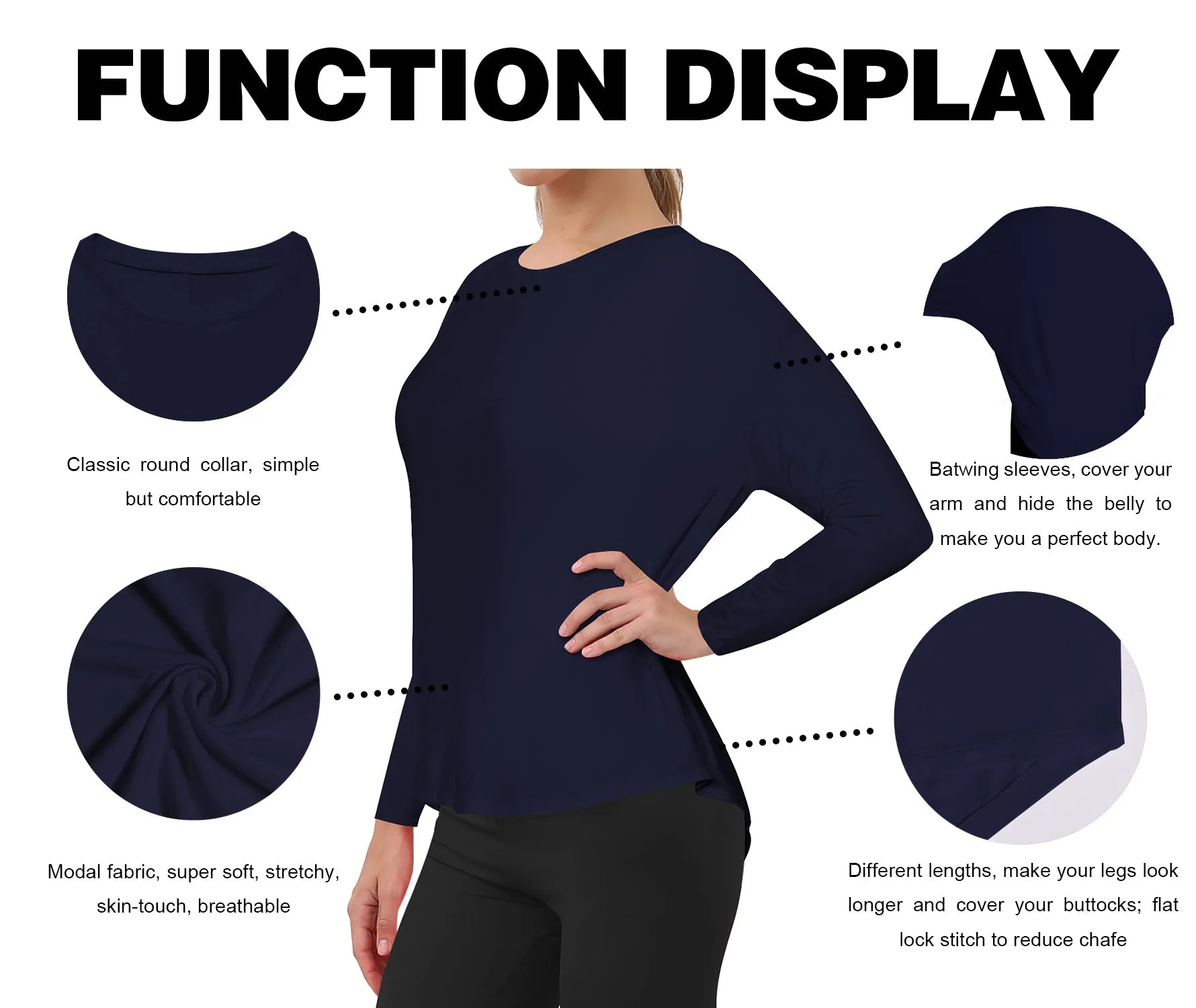 Running Batwing Tunic Tops darknavy_Running