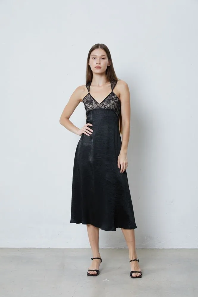 Satin Paneled Lace Tank Dress