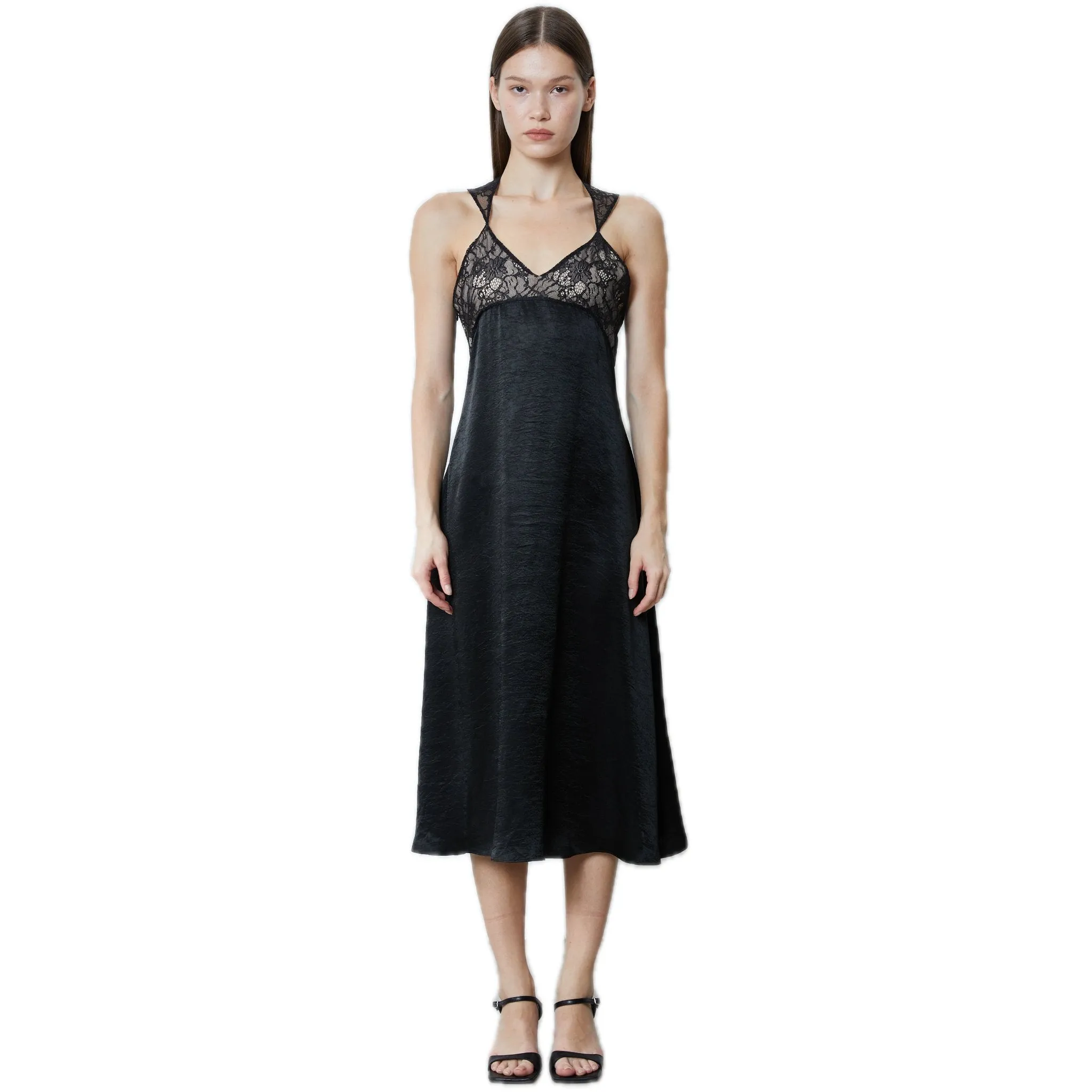 Satin Paneled Lace Tank Dress