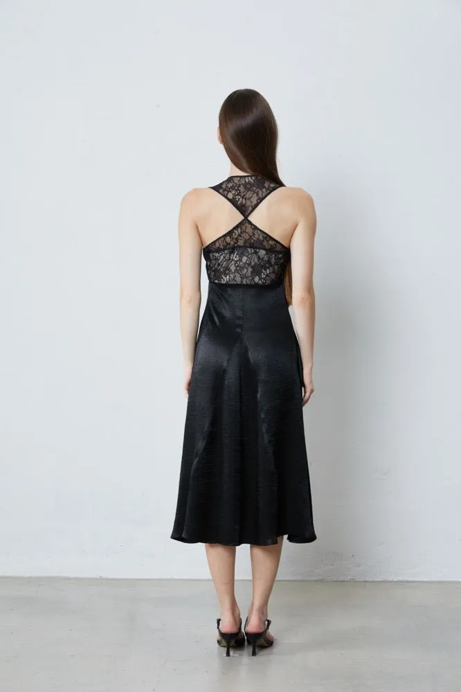 Satin Paneled Lace Tank Dress