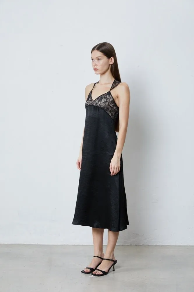 Satin Paneled Lace Tank Dress