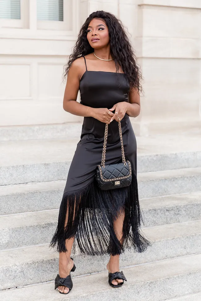 Save Myself Black Tank Fringe Trim Midi Dress FINAL SALE