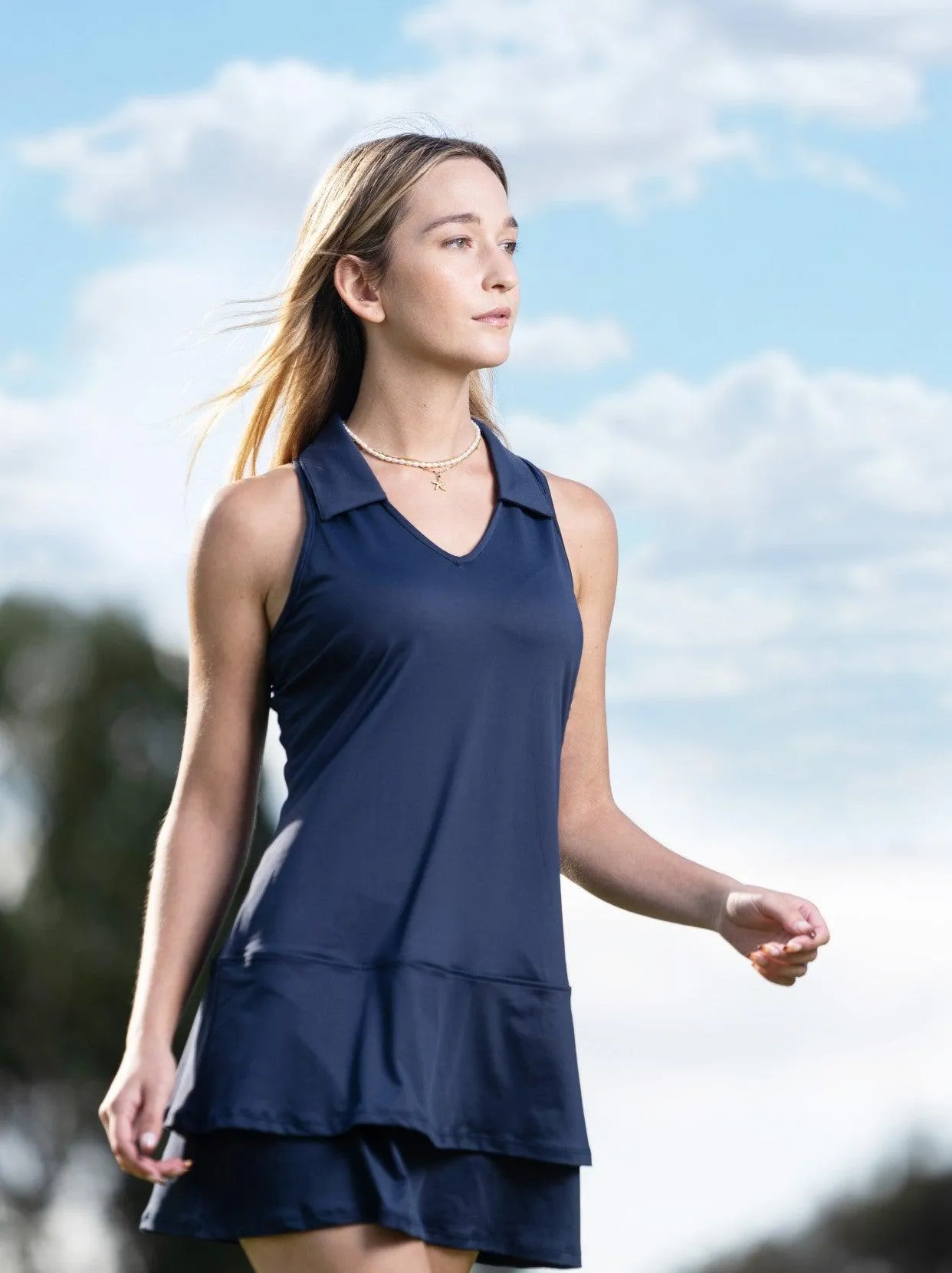 Solid Color V-neck Racerback Athletic Dress with Shorts