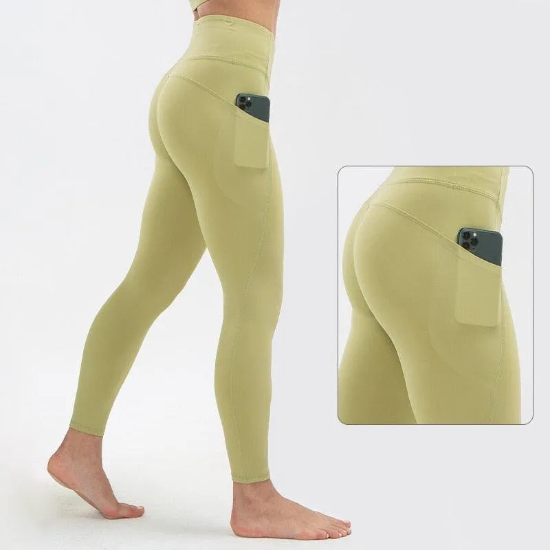 Super Quality High Waist Sports Stretch Fabric Tight Leggings with Pockets