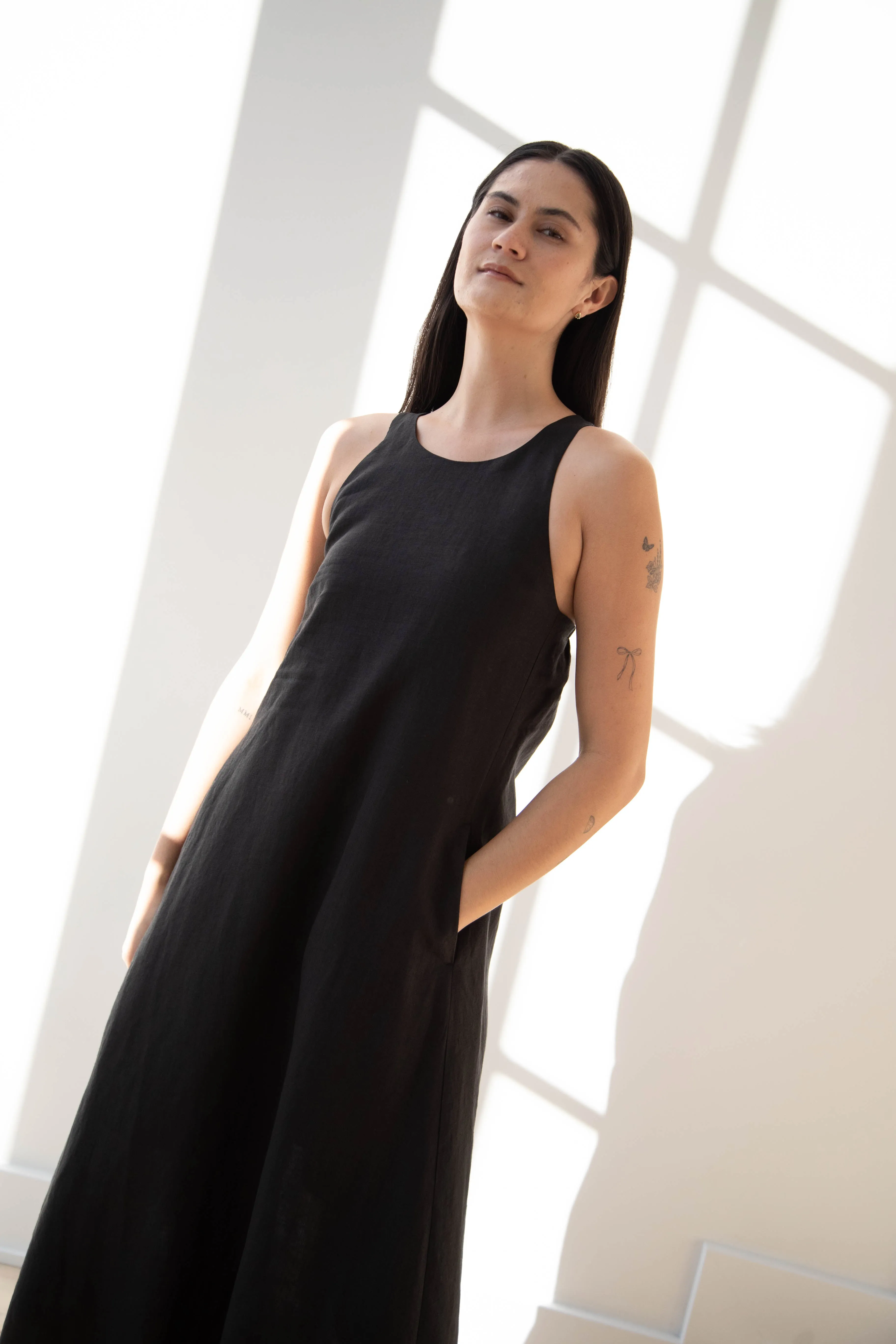 The Loom | Linen Halter Dress in Black Linen