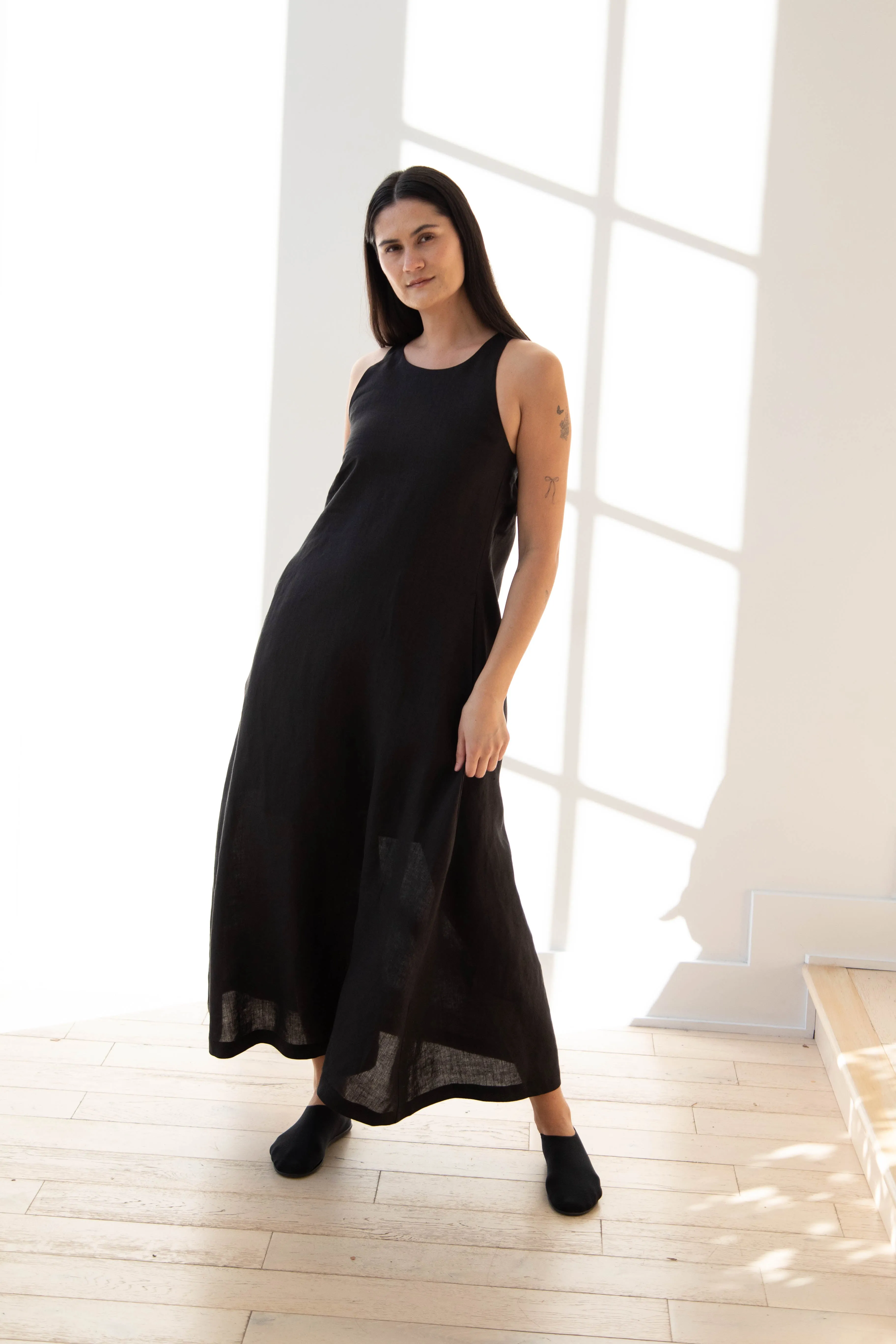 The Loom | Linen Halter Dress in Black Linen